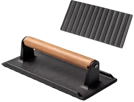 Pressa antiaderente per hamburger, con manico in legno, pentole in ferro, antiaderente, per tortilla, piastra per pasti, cucina, barbecue, campeggio, tailgating e ristorante