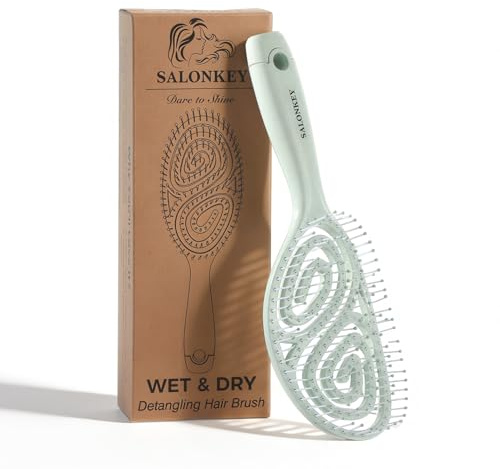 Spazzola Capelli Districante, Spazzola per Capelli Bagnati e Asciutti, Spazzola Districante per Capelli con Ventilazione a Velocità, Capelli Lisci per Donne, Uomini e Bambini (Verde)