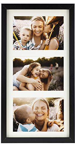 BD ART Cadre 18 x 35 cm Cadre multi photo pour 3 Photos 10 x 15 cm (cadre triptyque), Noir