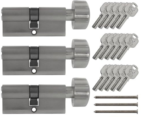3 x Serrures à cylindre avec bouton KS 80 mm à fermeture simultanée et 15 clés (40 x 40)