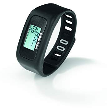 VITALmaxx Fitness-Armband, Schrittzähler, LED Anzeige, GPS Fitness Tracker, Digital-Uhr, Kalorienzähler, verstellbares Band, inkl. Batterien, Silikon, 24 cm, schwarz