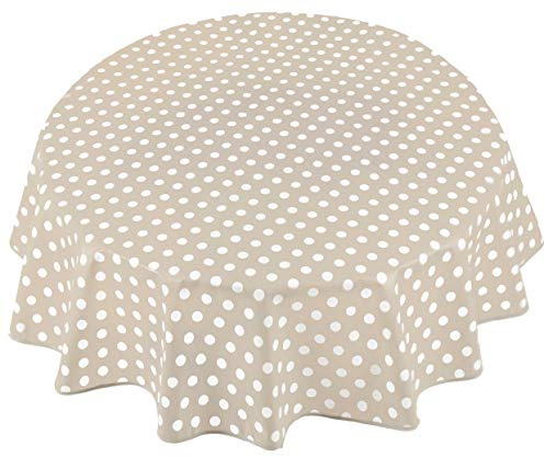 Vaxduk i PVC, rund, 160 cm med prickar beige
