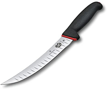 Victorinox Fibrox Dual Grip Schlachtmesser, Swiss Made, Kullenschliff, gebogene, schmale Klinge, schwarz