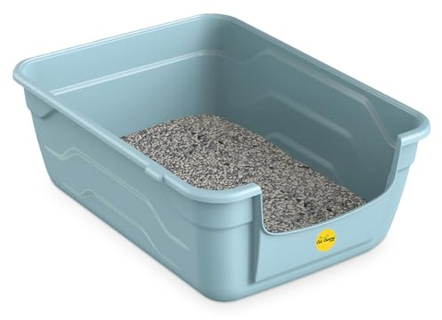 CAT CENTRE Blue Large Cat Litter Tray Box High Sided UK Deep Toilet Loo Adult Cats Kitten Pan Pet Easy Cleaning Lowered Entry Step 11.5cm Elderly Cat Trays Luxury