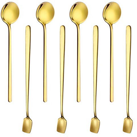 CKANDAY Juego de 8 cucharas de Espresso y Cuchara de Mango Largo, Cuchara de Acero Inoxidable, Cuchara pequeña para café, azúcar, Postre, Pastel, Helado, Sopa,antipasto y Capuchino,Aperitivo,Mezcla