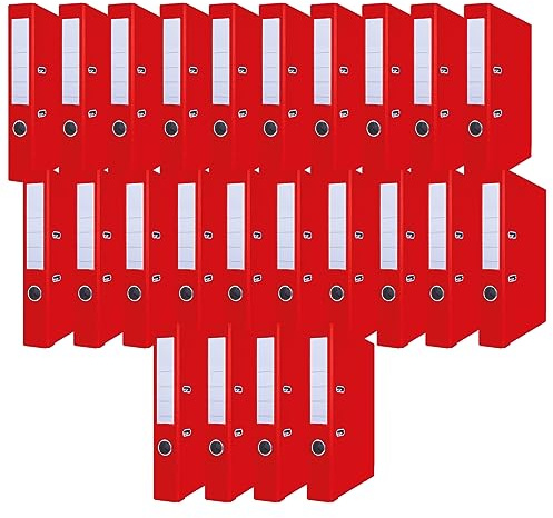 OFFICER PRODUCTS PRODUCTS 24er Pack Ordner Rot DIN A4/50 mm/Papier Pappe/Kunststoffbezug PP Schlitzordner Büroordner Pappordner Aktenordner Metall Kantenschutz