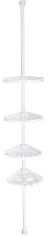 Grand Dicken Bathroom Space Saver Shelves,Bathroom Corner Shelf,White metal pole with 4 adjustable plastic shelves,Height adjustable from 1.8 to 2.4m GD831/3249