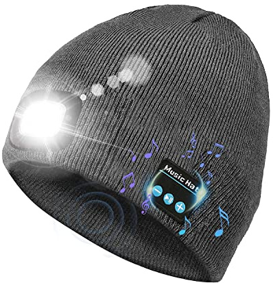 Victoper Gifts for Men Bluetooth Beanie Hat with Light Upgraded V5.0 Bluetooth Hat with Torch Built in for Winter Running Wireless Music Beanie USB Rechargeable Gifts Stocking Fillers for Men Grey
