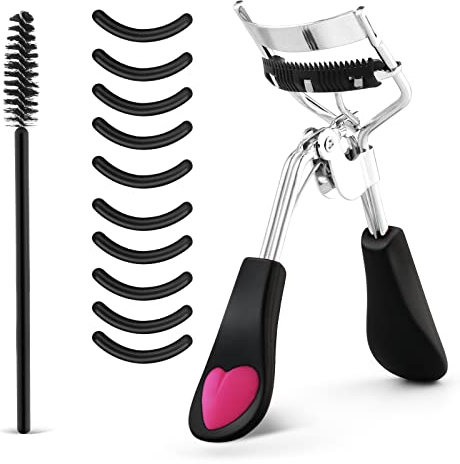 Sibba Piegaciglia Professionale per le Donne Senza Pizzicare o Tirare Lunga Durata si Adatta a Tutte le Forme Degli Occhi Strumento per il Trucco con 10 Cuscinetti di Ricarica in Silicone e Pennello