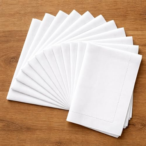 Mixweer 12 Pcs 14 x 22 White Linen Hemstitched Hand Towel Linen Tea Towels for Embroidery Dish Towels for Bathroom Kitchen Home