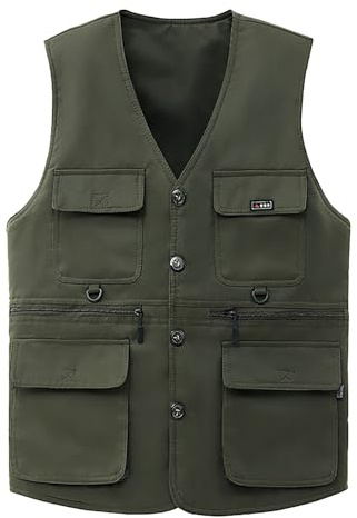 Gefomuofe Gilet de pêche léger pour homme - Veste de loisirs - Gilet d'été multifonction - Plusieurs poches - Léger - Pour la pêche, le safari, la photographie