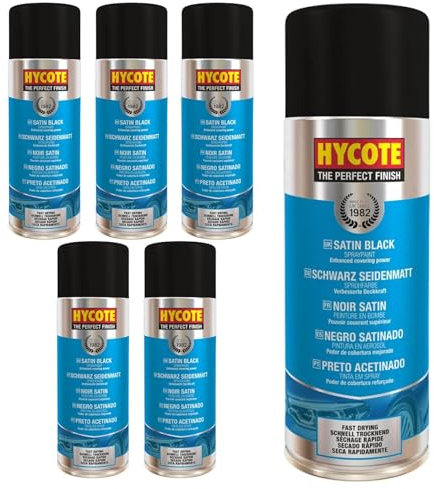 Hycote bombes de peinture en aérosol pour voiture à séchage rapide, noir satiné, 400 ml (paquet de 6)