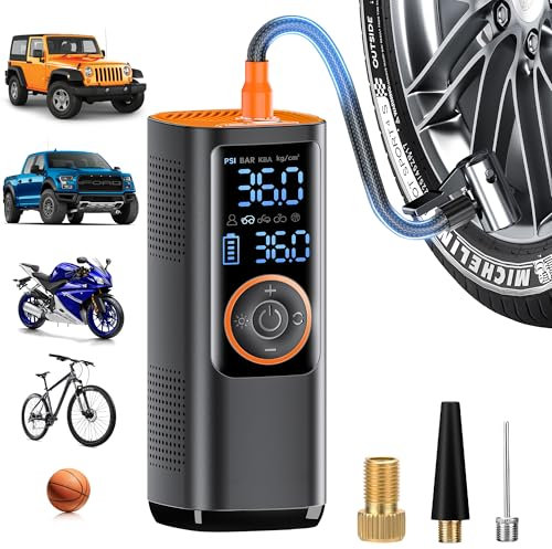 Gonfleur de pneus portable - Sunear Compresseur d'air sans fil 150PSI - batterie 7800mAh - écran LCD double pour pneus, moto, vélo, ballon.