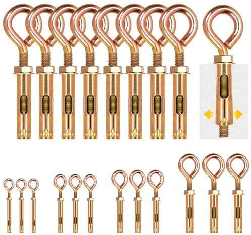 Glarks 8 boulons de bague de levage en béton M16, boulons de bague de levage expansé en acier au carbone coloré galvanisé pour la maçonnerie murale