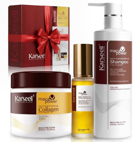 Karseell MACA CARE SYSTEM Kollagen Haarmaske Arganöl Serum Feuchtigkeitsshampoo Ohne Sulfate Reparatur Glanz Intensivpflege Trockenes Strapaziertes Gefärbtes Blondiertes Haar Anti-Frizz Alle Haartypen