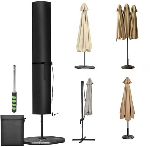 Aipwerer Housse Parasol Déporté, Housse de Protection pour Paraso avec Perche, Imperméable, Anti-UV, Coupe-Vent, Housse de Parasol de Jardin Extérieur Noir 265X70X70cm