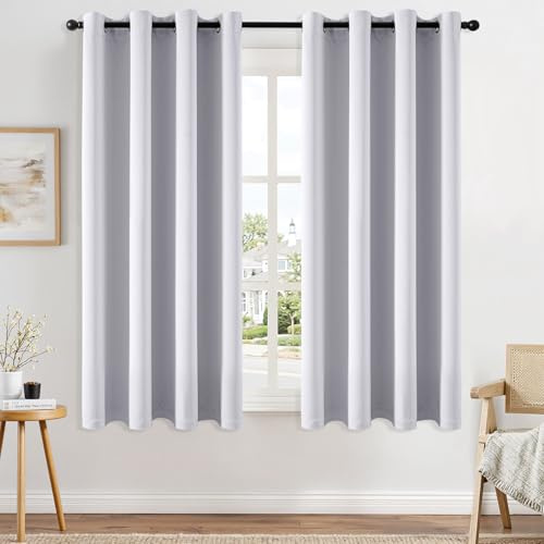 EMEMA Tende Grigio Bianco Opache con Occhielli 145 CM di lunghezza, Morbide Tende Oscuranti, Set di 2 Tende Oscuranti per Soggiorno Camera da Letto, Tende Opache con Occhielli Ciascuna H145 x B140 CM