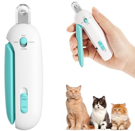 Potaroma Katzennagelschere mit verstellbarem 3-Größen-Schneideloch & integriertem Nagelfeilen | Sicherer Krallen-Schneider für Kätzchen & Indoor-Katzen | Anti-Spritz Krallenschneider