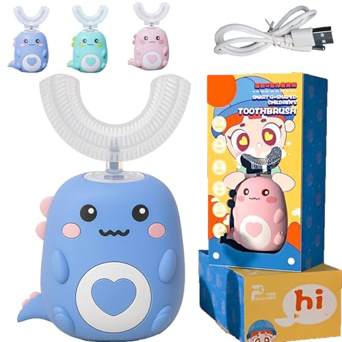 Brosse à dents électrique en forme de U pour enfants, brosse à dents électrique en forme de U, brosse à dents à ultrasons rechargeable et étanche pour bébé (bleu, 6 à 12 ans)