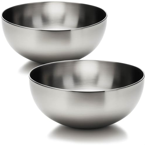 com-four® 2x saladier Ø 29 cm en acier inoxydable, grands bols de service de 12,5 cm de hauteur et 6,5 litres, idéals pour salades, fruits et snacks, compatibles lave vaisselle (2 pièces - Ø 29 cm)
