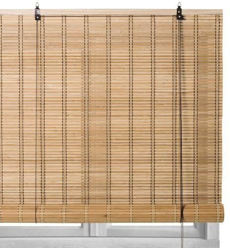 LOLAhome - Estor Enrollable de Láminas de Bambú Natural de 120x250 cm. Sujeción a Pared o Techo. Limpieza Fácil con Paño Húmedo. Diseño Natural para Puertas