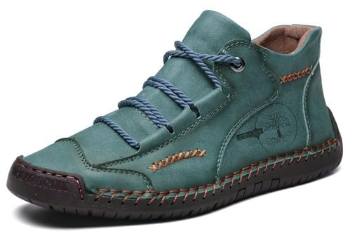 Zapatos Casuales Tradicionales de Cuero para Hombre Botas de Conducción a Mano para Viajes y Actividades al Libre (Green, 41) #49