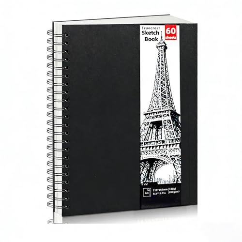 A4 Sketch Book with Hardcover Spiral Bound, 120 Pages (60 Sheets) 200GSM Acid-Free Thick Paper Art Sketch Pad, A4 Drawing Pad for Sketching, Portrait