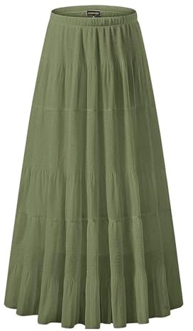 Elastisk Hög Midja Plisserad Midikjol I Chiffong for Kvinnor Casual A-linje Flowy Partykjol(Army Green,M)