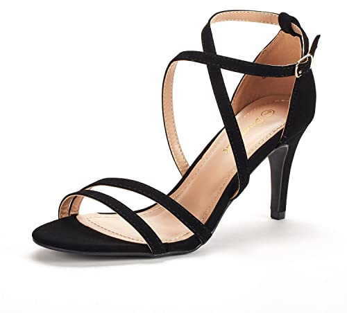 DREAM PAIRS Women's GIGI Fashion Stilettos Open Toe Pump Heel Sandals, Size 6.5, Black Nubuck