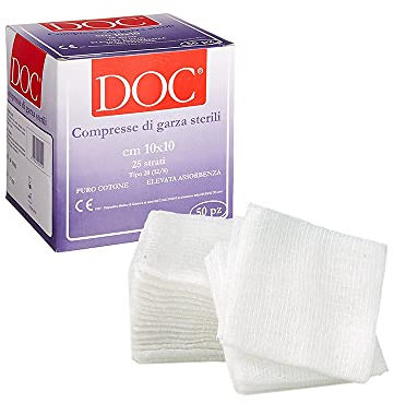 Compresse di Garza Sterile Monouso in puro Cotone, 10 x 10 cm, 25 Strati, 50 pezzi