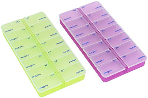 com-four® 2X Medikamentendosierer - Medikamenten-Box für 7 Tage - je 2 Fächer - Pillendose - Pillenbox - Tablettenbox - Wochendosierer zur Aufbewahrung