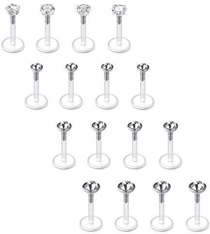 Briana Williams Piercing Labbro Plastica con Brillantino Bioflex Labret Medusa Trasparente 8mm Flessibile Helix Tragus Orecchio