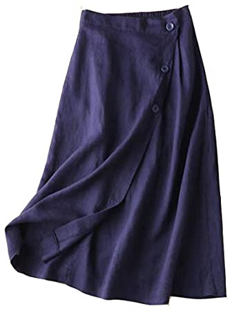 DSKK Falda de Lino para Mujer, Falda de Cintura elástica para Mujer Vestido de Lino,Falda Mujer