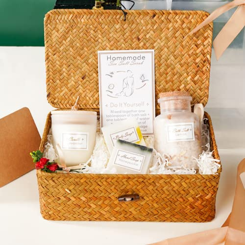 Regalo Donna | Idee Scatola | Regali per Lei | Cura del corpo e benessere Cestino intrecciato riutilizzabile e biglietto personalizzato Compleanno Scatole Mamma Migliore Amica Ragazza Originale Utile