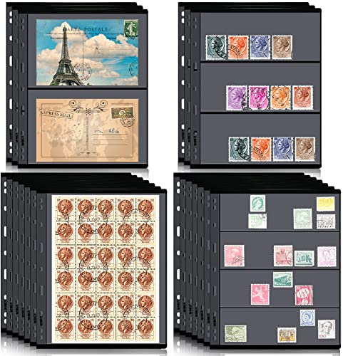 20 Sheet Stamp Pages for Stamp Album Binder 1/2/3/4 Pockets Collectors Postage Collecting Supplies Book of Stamps 9 Hole Standard Collecting Albums for Collectors Display