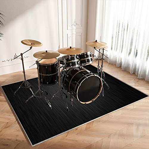 CDVR Schlagzeugteppich 160 x 140 cm Drum Teppich, Schallschutz Teppichmatte, rutschfeste Schallschutzmatte Trommelmatte, Schallschutzteppich Für Bassdrum-Snare für Instrumente Teppich, Matt Schwarz