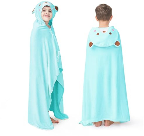 ZIONOR Hooded Bath Towel for Kids - 50''L x 35''W Extra-Large Hooded Towels for Big Kids 6-10, Kids Beach Towels Made from Bamboo Rayon, Suitable for Bath, Pool, Beach(Blue Bear)