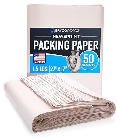 Bryco Goods Newsprint Packing Paper Sheets for Moving - 1.5lb - 50 Sheets of Newspaper Paper - Wrapping and Protecting Fragile Items, Box Filler, Shipping Supplies - 27 x 17 - Made in the USA