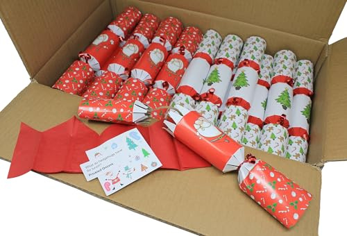 Bright Ideas Christmas Catering Crackers – Box of 50, 10 Inch Festive Christmas Crackers with Paper Hat, Joke & Sticker – Christmas Table Decorations, Party & Catering – BI0601