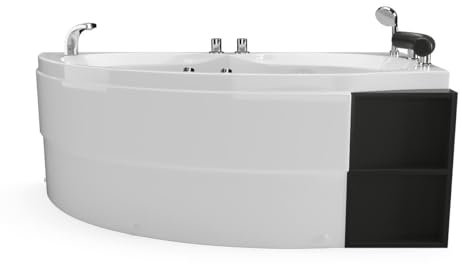 Vente-unique-Bañera de hidromasaje asimétrica blanca con estantes - 1 plaza - 150 x 100 cm - Ángulo derecho - LUANA