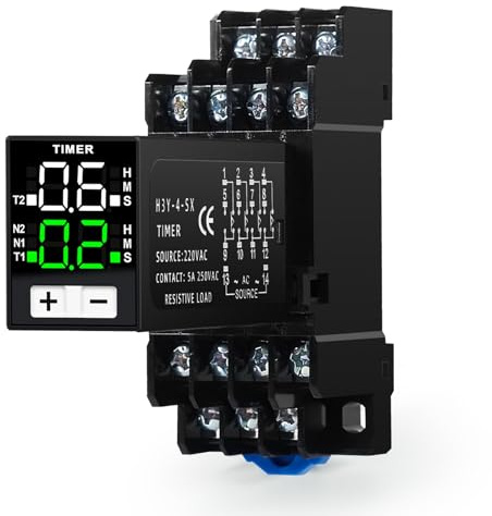 Jadeshay Zeitrelais 230V, Digitales Zeitrelais Multifunktionales Zeitverzögerungsrelais 4NO 4NC 0,1S-99H Zykluszeitsteuerung Verzögerer mit Sockelsteckdose AC220V