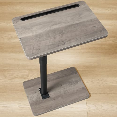 YUHFERA Couch Side Table - 360°Swivel Height Adjustable End Table,Sofa Armrest Tray Table,Snack Side Table for Bed or Chair with Phone & Tablet Slot,Gray Standard