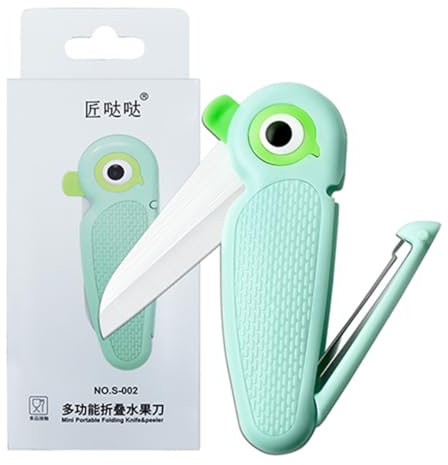 1 Pezzo Coltello da Cucina in Ceramica, Pelapatate Portatile Multifunzionale 2 in 1, Piccolo Coltello Pieghevole, Lama Affilata da 6 cm, Mini Coltello da Frutta a Forma di Pappagallo (Blu)