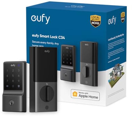 eufy Security Smart Lock C34, Keyless Entry Door Lock with Apple Home Ecosystem, Built-in Wi-Fi Deadbolt for Front Door or Back, Supports Matter, Alexa, Google Home, SmartThings