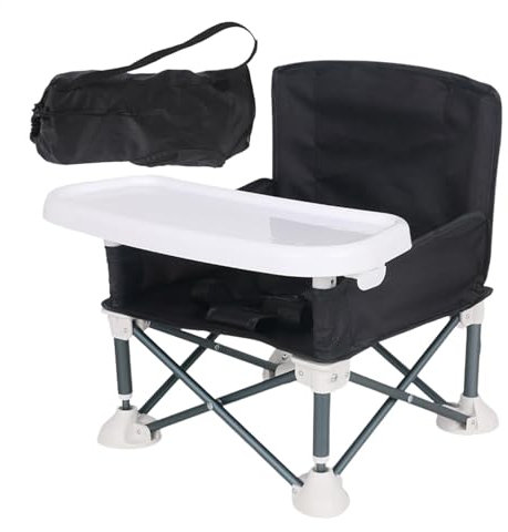 Silla plegable de alimentación para bebés, asiento elevador portátil de viaje, asiento elevador con bandeja extraíble para comedor, camping, playa, fácil de llevar, ajustable, silla de alimentación