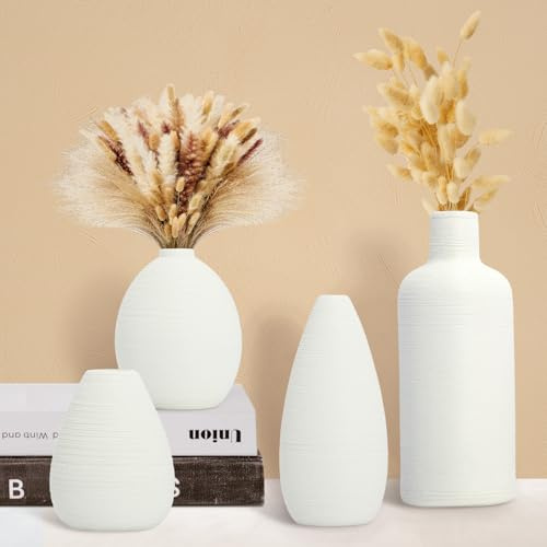 aleawol White Ceramic vase Set for Flowers and Pampas Grass, 4 Styles 8 Inch Decorative Modern Boho Vase for lego Flowers Bouquet Hydroponic Arrangement Wedding Home Office Romantic Decoration