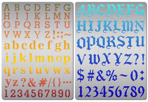 GORGECRAFT 2 st bokstäver metallstenciler återanvändbara alfabetsnummer symbolmallar rostfritt stål schabloner för gravering träeldning pyrografi bokstäver journalföring målning trä vägg duk 19 x 14