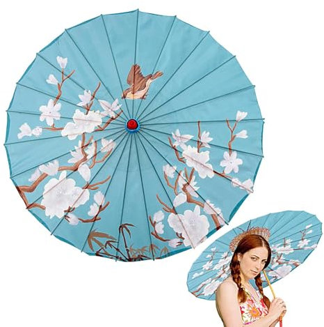 Genérico Paraguaso Asiático | Sombrilla Japonesa Artística de Flor de Ciruelo 81 cm Hecha a Mano - Tela de Seda Portátil para Disfraces Cosplay y Baile Resistente al Viento