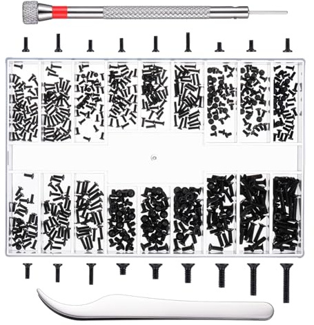 630 PCS Tiny Micro Repair Screw Kit, Black Laptop Computer Electronic Screw Assortment Kit Glasses Watches Hard Drive Ssd Repair Screws Small Replacement Screws with Screwdriver for Repairs Spectacles