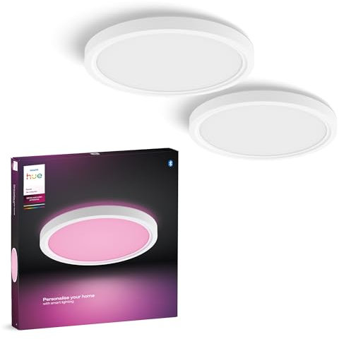 Philips Hue Devote Pannello Smart LED, White and Color Ambiance, Rotondo, diametro 30cm, 16.6W, 2000 Lumen, Cornice bianca, Illuminazione degli spazi interni, pack da 2